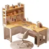 Mesa de canto com estante integrada, mesa para computador de mesa, mesa gamer, mesa com painel perfurado na cor creme, mesa para estudo em casa