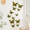 Adesivo de Parede Borboleta Dourada Folheada 3D Estéreo Borboleta de Quatro Camadas Casamento Feriado Borboleta Artificial Adesivo Decorativo Estilo Abertura de Janela