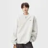 Moletom Bordado Americano com Gola Henry para Homens e Mulheres no Inverno Jaqueta Aconchegante de Veludo Grossa Casual Menino/Menina Manga Longa