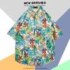 Camisa de Manga Corta de Seda Helada de Verano para Hombre, Camisa Floral Playera de Tendencia Nacional Hawaiana, Camisa Versátil de Estilo Hong Kong Holgado Japonés para Hombre