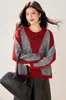 Foto Real 2025 Estilo Preppy Retrô Tricô Acolchoado com Gola V Feminino Outono e Inverno Nicho Único Chique Top Tricô