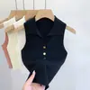 Chal de Punto de Verano para Mujer con Cuello en V sin Mangas, Versátil Multicolor, Top Básico Ajustado