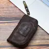 Estuche para Llaves de Coche de Cuero de Vaca Curtido Vegetal Lavado a Color Hecho a Mano, Gran Capacidad Multifuncional, Bolsa de Almacenamiento Vintage Japonés