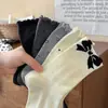 Calcetines de Media Pantorrilla para Mujer para Otoño e Invierno con Lazo, Corazón, Lunares, Rayas, Calcetines de Algodón de Xinjiang, Calcetines de Estudiante con Borde Fruncido