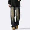 Jeans de Calle Americanos para Hombre Verano 2025 Delgados Vintage Desgastados Lavados Frescos Sueltos Casual Rectos Largos