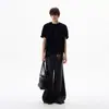 Camiseta Superior Casual Texturizada de Punto Acanalado con Cuello Henry de Manga Corta Unisex Holgada Estilo Americano Retro
