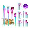 Venta caliente transfronteriza vajilla de acero inoxidable Serie Luna Creciente Cuchillo, tenedor y cuchara occidentales para 6 personas juego de 24 piezas traje de caja de color