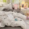 Conjunto de Pijama de Gaze Dupla Camada Classe A Quatro Peças Estilo Fresco Ins Super Macio Algodão Puro Desenho Animado Roupa de Cama para Estudante Conjunto de Três Peças