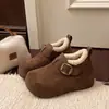 Zapatos Birkenstock de suela gruesa que aumentan la altura, forrados de felpa, completamente cerrados, zapatos de mujer 2026 modernos de invierno, nuevos zapatos de nieve, zapatos peludos, zapatos de algodón