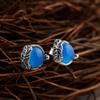 Golden Deer King S925 Brincos de Prata Vintage Artesanato Pedra Atacado Feminino Simples Azul Calcedônia Rodada Lótus Brincos de Prata