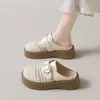 Sandalias Mula Tejidas con Suela de Plataforma, Punta Abierta, Diseño Hueco, Chanclas de Verano para Mujer al Aire Libre Estilo Nuevo 2026 Suela Gruesa