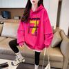 Estilo Perezoso Ins Impresión de Letras Divertidas Otoño e Invierno Diseño de Dos Piezas Falso Forrado de Felpa Engrosado Suelto Adelgazante Sudadera con Capucha