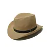Chapéu Masculino de Verão Retrô Britânico Chapéu de Palha Chapéu de Cowboy Cor Sólida Aba Larga Chapéu Topper Chapéu Jazz para Idosos Panama