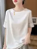 26 Anos de Estilos Novos de Primavera e Verão, Novo Estilo Chinês, Cetim Sedoso Gola Redonda Manga Curta Jacquard Lantejoula Soltinho Camiseta Base