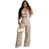 CY901285 Top de tirantes sexy de dos piezas con flores quemadas y pantalones anchos calados para mujer