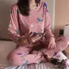 Pijamas de Manga Larga para Mujer de Primavera y Otoño, Lindos Dibujos Animados Casuales y Cómodos Estilos Delgados de Otoño e Invierno que se Pueden Usar Afuera Conjuntos de Ropa para el Hogar para Mujer