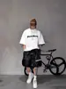 Camiseta de Manga Corta de Cinco Puntos de Peso Pesado para Hombre, Marca de Tendencia Estilo Americano, Corte Amplio Holgado, Camiseta Vintage de Corte Ancho
