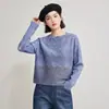 Camiseta base de estilo Miyake con plisados y teñido tie-dye para otoño e invierno para mujer, cuello redondo, alta elasticidad, mangas largas, corte holgado, top interior adelgazante y favorecedor