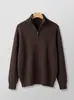Nova Malha Masculina com Zíper Meio e Gola Alta Cor Sólida Costela Grossa Manga Longa Pulôver Roupa Externa Roupa Masculina