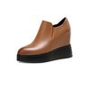 Mocassins de Couro Genuíno com Sola Grossa e Aumento Interno 2025 Novos Sapatos Femininos de Bico Fino Zíper Lateral Sola Pequena Plataforma Sapatos de Salto Anabela