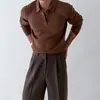 Camisa Polo Estilo Coreano Outono e Inverno Suéter com Gola Manga Longa Masculino Estilo Levemente Maduro Cor Sólida Camisa de Base Tricotada Top Jaqueta