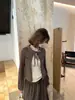 Suéter de Punto Cardigan Versátil Ajustado Cuello Solapa Corbata Estilo Retro Coreano Dulce de Principios de Otoño para Mujer 66756