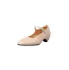 Sapatos Mary Jane estilo francês com salto gatinho em pele de cordeiro, outono/inverno 2026, salto médio, bico redondo, couro genuíno nude, sapatos femininos de tira única