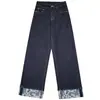 Venta Directa de Fábrica Nuevos Jeans Blancos Acortados de Pierna Ancha para Mujeres Petite Estilo Chino Estampados con Dobladillo Pantalones Rectos