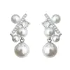 Pendientes de Perla Suaves Estilo Francés para Mujer, Pendientes de Zirconia Elegantes de Lujo Ligero de Nicho con un Toque de Alta Gama, Clavos de Aguja de Plata