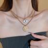 Conjunto de 2 piezas de collar retro metálico con gotas de aceite, redondo, de doble capa, estilo europeo y americano, con personalidad elegante y elegante.