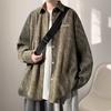 Camisa de Pana Tie-Dye de Manga Larga para Hombre Otoño Nueva Estilo Americano Retro Tendencia Marca Bordada Versátil Chaqueta Camisa Casual