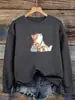 Sudadera con Estampado de Gato Abstracto Demasiado Cansado para Mujer Y2K Pullover Hip-Hop Cuello Redondo Ropa Casual Urbana