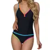 Bikini2026 Comercio Exterior Nuevo Estilo Amazon Color Block Traje de Baño Dividido para Mujer Cubre Imperfecciones Adelgazante Bikini Traje de Baño Europeo y Americano