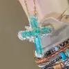 Colar com Pingente Cruzado Gelo Moído Rosa Francês Fada Gentil Corrente de Suéter Doce Menina de Alto Valor