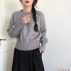 Suéter de cor sólida das mulheres 2024 novo outono e inverno cintura alta cintura curta moda alta textura malha das mulheres
