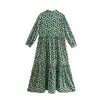 Vestido Longo Estilo Camisa com Gola, Manga Longa, Estampado com Padrão Tridimensional, Cintura Média, Moda Europeia e Americana, Novo para Outono de 2025, Transfronteiriço