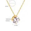 Colar com Pingente Redondo de Cruz Design Moderno de Luxo Leve Cravação de Zircônia com Quatro Garras Corrente para Clavícula Colar de Aço Inoxidável para Mulheres