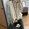 Estilo Coreano Ins Botão de Chifre Tricô com Ponto de Trança Gola Polo Tricô Colete Tricô Feminino Primavera Outono Novo Design Casual Senso de Design Colete Suéter