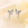 Brincos de borboleta de zircônia colorida simples e elegantes para mulheres, brincos leves de luxo de ponta, Sense S925, brincos de nicho, todos os tipos de combinações