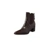 Botines Chelsea de borrego con suela silenciosa para el trabajo, colección invierno 2026, tacón medio grueso, diseño versátil de punta cuadrada, botines de cuero genuino para mujer