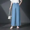 Pantalones Vaqueros Cropped de Tencel 3137, Tallas Grandes, Cintura Elástica, Pantalones de Pierna Ancha, Pantalones Adelgazantes de Seda Hielo de Cintura Alta para Mujeres de Mediana Edad, Gris, Verano
