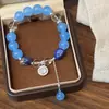 Pulsera de Piedra Natural con Cuentas Estilo Chino Simple Elegante Gama Alta Azul Claro Pulsera de Moda de Nicho Joyería Pequeña Fresca para Manos de Mujer