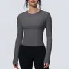 Nova roupa esportiva transfronteiriça com sensação de pele, top de yoga gola redonda, roupa esportiva feminina respirável para atividades ao ar livre de manga longa, atacado de roupas fitness