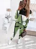 Conjunto de Dos Piezas de Moda Nueva para Mujer, Transfronterizo de Amazon Europeo y Americano 2025, con Estampado de Color Contrastante, Manga Larga, Cuello Redondo, Conjunto Casual de Moda