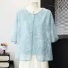 Camisa de Moda de Verano de Manga Corta con Cuello Redondo para Madres de Mediana Edad, Camiseta de Manga Corta Estilo Chino de Dos Piezas para Mujeres de Mediana Edad y Mayores