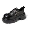 Zapatos de Cuero Estilo Británico de Nuevo Estilo Primavera 2026 para Mujer, Zapatos Slip-On Gruesos de Punta Ancha de Moda, Mocasines Elegantes y Versátiles