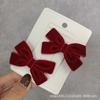 Otoño e Invierno Nuevo Dulce Lindo Niña Horquilla para el Cabello Lazo de Terciopelo Rojo Vino Pequeño Par Clip Lateral Clip para Flequillo