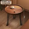 Mesa Redonda Pequeña, Mesa de Café Móvil, Mesa Lateral para Sofá, Mesa de Esquina de Nogal, Mesa Lateral Plegable, Mesa de Té para Balcón, Mesa con Estante de Almacenamiento