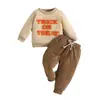 Conjunto de Dos Piezas de Halloween para Niños Bordado de Letras en Toalla Calabaza Sudadera de Cuello Redondo Pantalón Largo con Cordón y Puños Set para Bebé