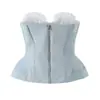 Estilo europeo y americano sexy corsé de encaje empalmado top de tubo de mezclilla + falda ajustada de cintura baja conjunto de chica hot para mujer
